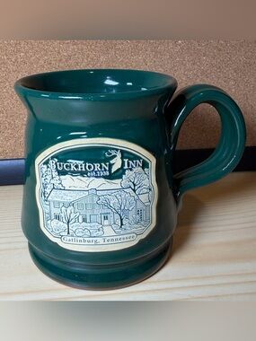Deneen Pottery Buckhorn Inn Gatlinburg Tennessee Hand Thrown Mug Green USA 2008